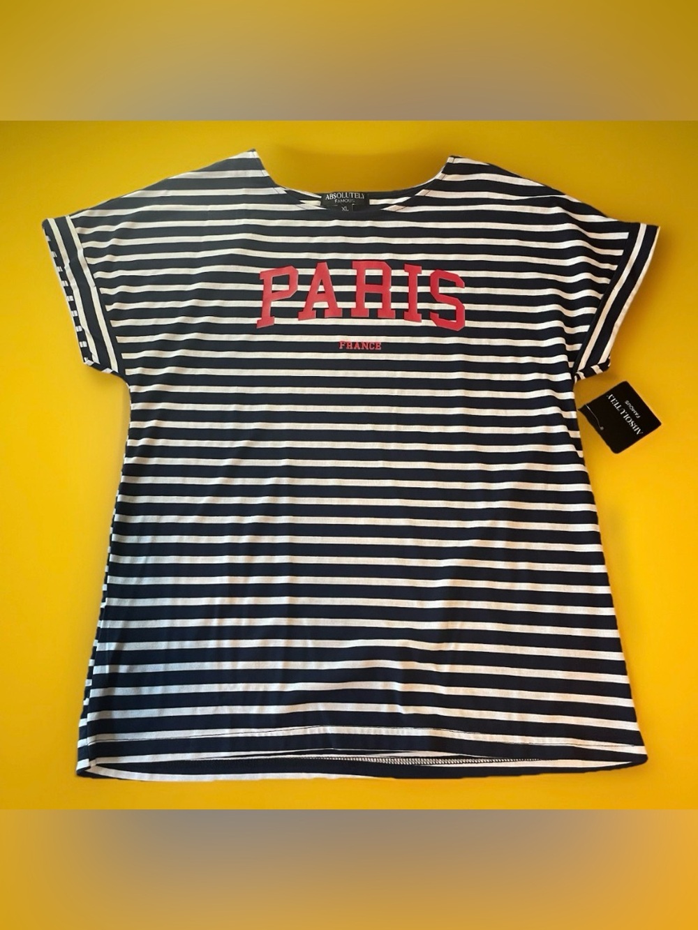NWT Absolutely Famous Women's XL Striped Paris France Graphic  Shirt Navy White
